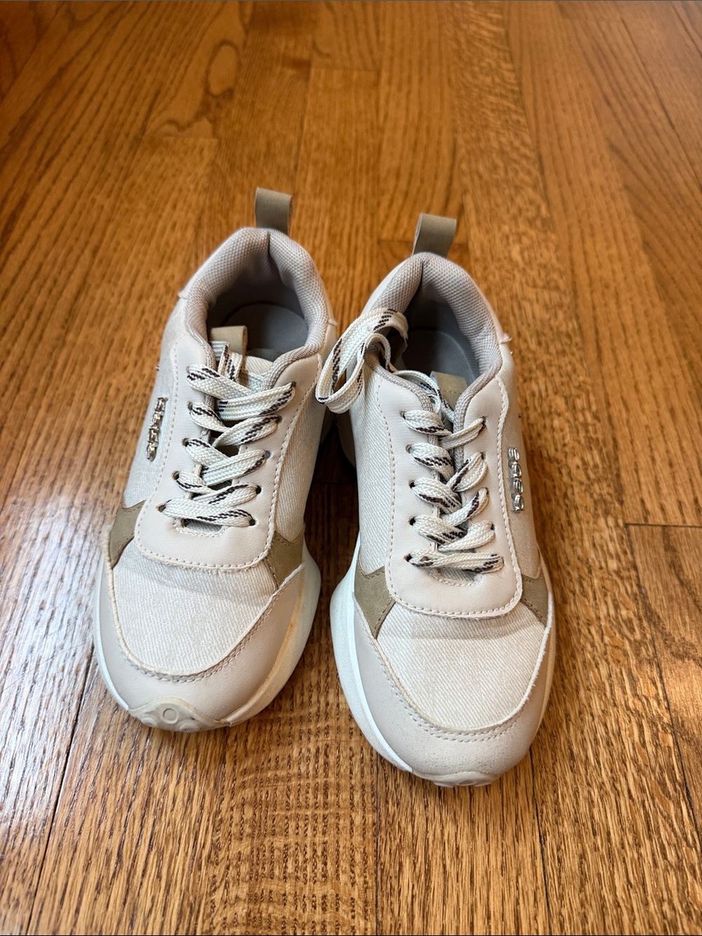 bebe Cream and Tan Kids Lace-Up Sneakers